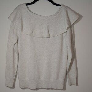 Banana Republic Cashmere Blend Ruffle Off Shoulder Sweater Sz S Oatmeal White